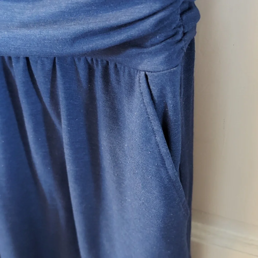 Betabrand Blue Ruched Midi Sundress with Cowl Neck - Picture 3 of 6